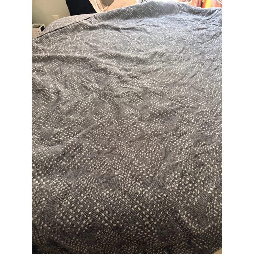 West Elm King Duvet Cover and Euro Sham Set Navy Blue Organic Cotton Jacquard